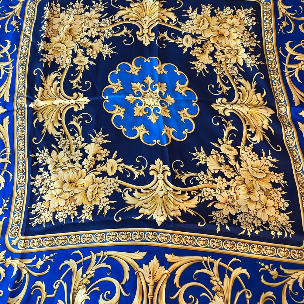 Versace Atelier  Blue and Gold silk Scarf
